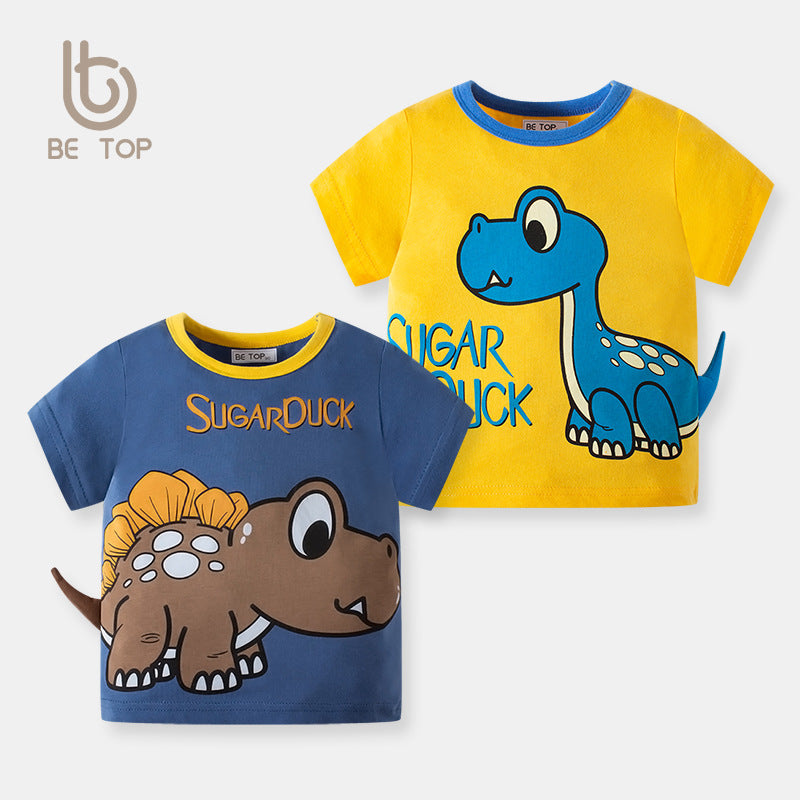 Betop children's clothing three -dimensional dinosaur boys T -shirt summer Korean cartoon jacket children's short sleeves one piece