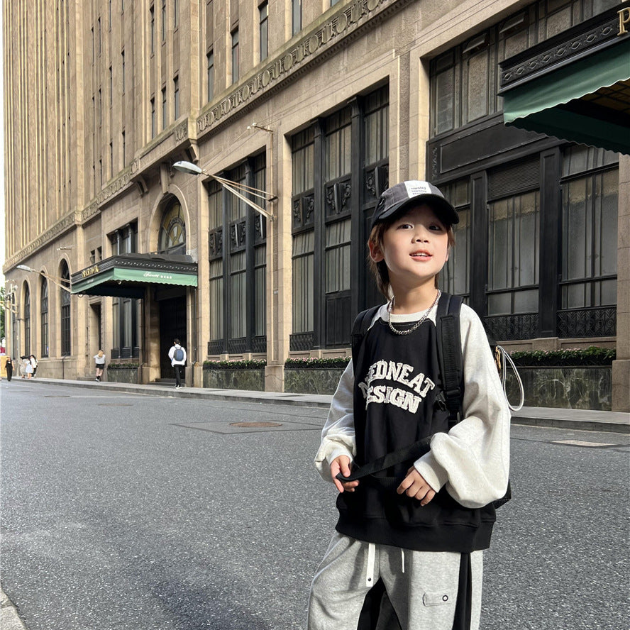 Young idol autumn children's clothing sweaters Korean version of the cloth art letters, edges, colorful children, boys and girls sweaters