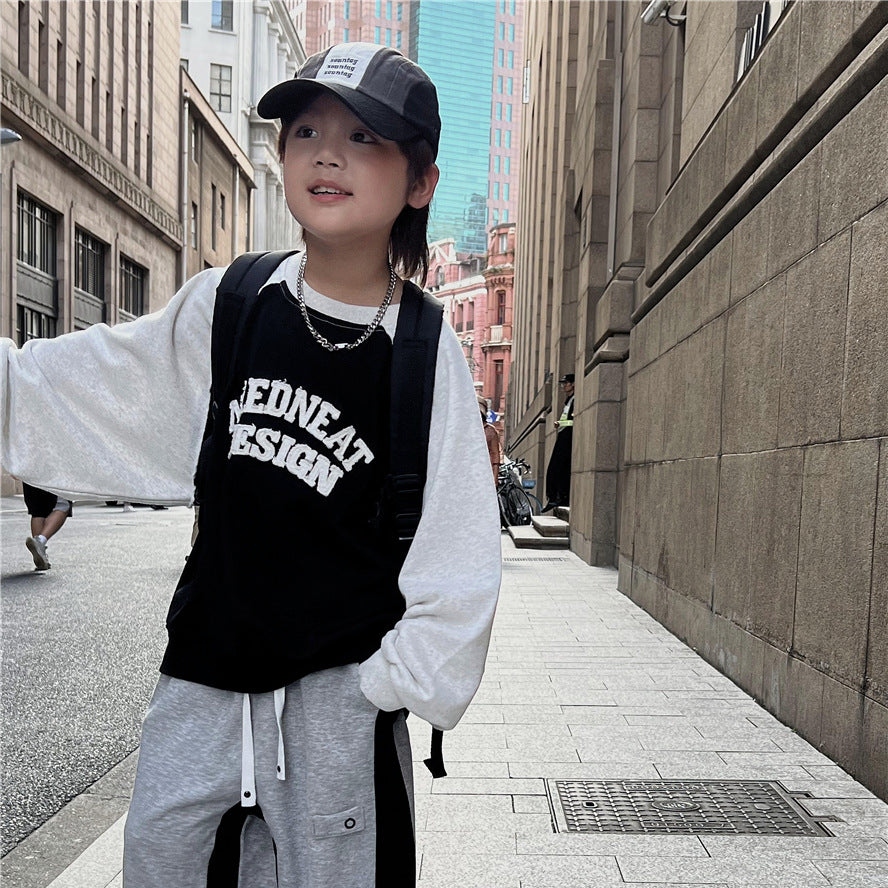 Young idol autumn children's clothing sweaters Korean version of the cloth art letters, edges, colorful children, boys and girls sweaters