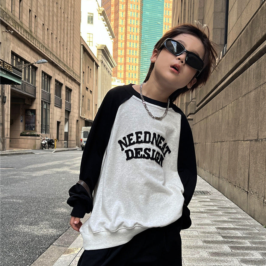 Young idol autumn children's clothing sweaters Korean version of the cloth art letters, edges, colorful children, boys and girls sweaters