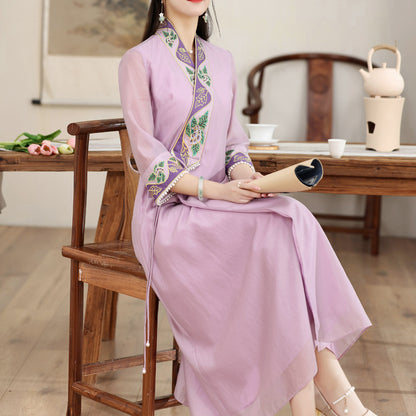 Improved version of Hanfu female China style 2022 summer new cheongsam temperament retro tea clothing female Zen style ancient style dress