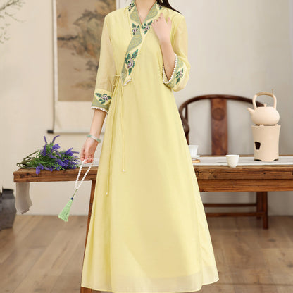 Improved version of Hanfu female China style 2022 summer new cheongsam temperament retro tea clothing female Zen style ancient style dress