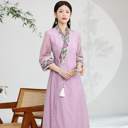 Improved version of Hanfu female China style 2022 summer new cheongsam temperament retro tea clothing female Zen style ancient style dress