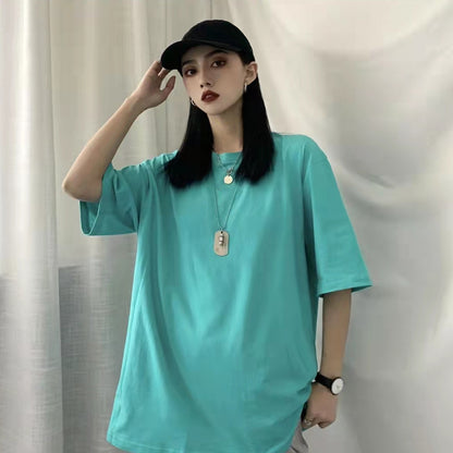 6535 cotton 180 grams loose large version of solid color short -sleeved T -shirt men and women blank version cleared up