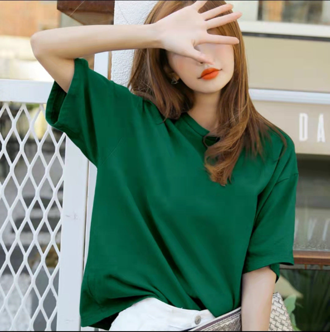 6535 cotton 180 grams loose large version of solid color short -sleeved T -shirt men and women blank version cleared up