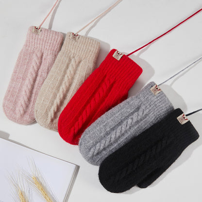 Shengqi new lady in autumn and winter plus velvet thickened warmth, windproof and cold -hanging neck gloves source manufacturers