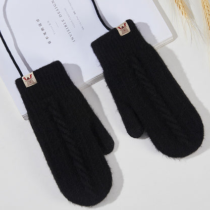 Shengqi new lady in autumn and winter plus velvet thickened warmth, windproof and cold -hanging neck gloves source manufacturers