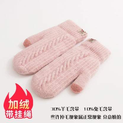 Shengqi new lady in autumn and winter plus velvet thickened warmth, windproof and cold -hanging neck gloves source manufacturers