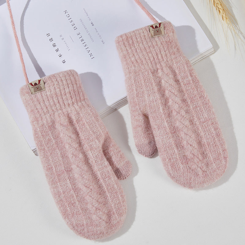 Shengqi new lady in autumn and winter plus velvet thickened warmth, windproof and cold -hanging neck gloves source manufacturers