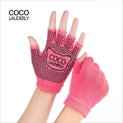 Wholesale autumn and winter anti -sliding pork finger yoga gloves exercise sweat absorption points finger finger flexible daily multi -purpose exposed finger hand