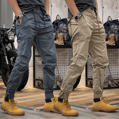 Autumn new American retro worker pants men's loose waist, multi -pocket loose men's casual foot pants big size