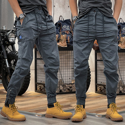 Autumn new American retro worker pants men's loose waist, multi -pocket loose men's casual foot pants big size