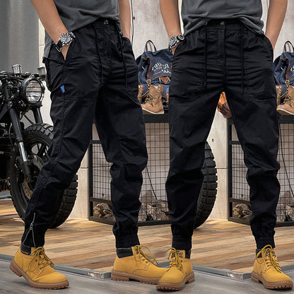 Autumn new American retro worker pants men's loose waist, multi -pocket loose men's casual foot pants big size