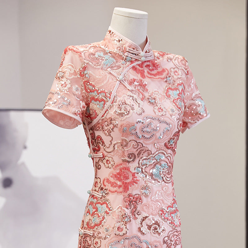 Cheongsam Women's 2022 New Pink Pink / M, Pink / S has added a picture, used as a back -to -back map, and then delete a size