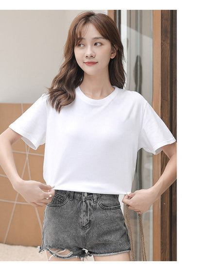 230g heavy double yarn pure cotton head shoulder short -sleeved T -shirt men and women with the same Japanese and Korean solid color bottoming shirt top shirt