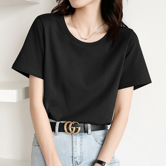 230g heavy double yarn pure cotton head shoulder short -sleeved T -shirt men and women with the same Japanese and Korean solid color bottoming shirt top shirt